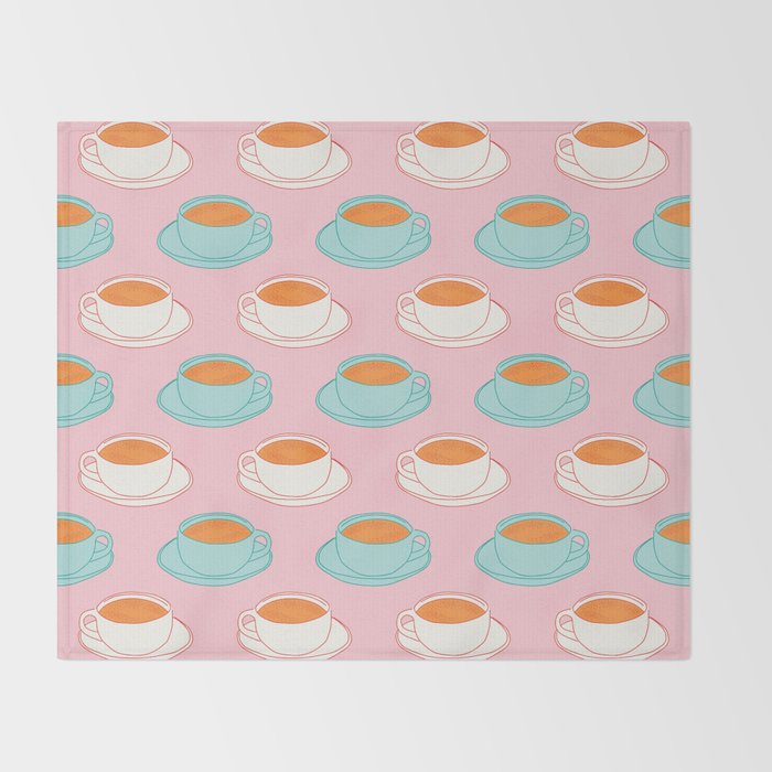 Colorful retro coffee cup art pattern Throw Blanket Gallery Image 2