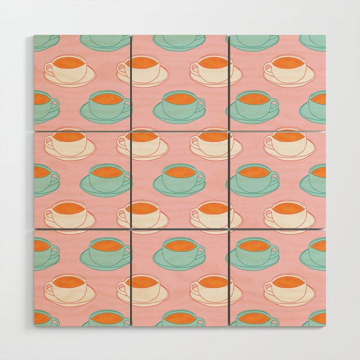 Colorful retro coffee cup art pattern Wood Wall Art Gallery Image 1
