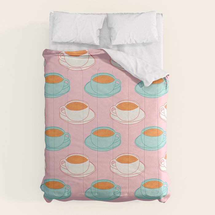 Colorful retro coffee cup art pattern Comforter Gallery Image 6