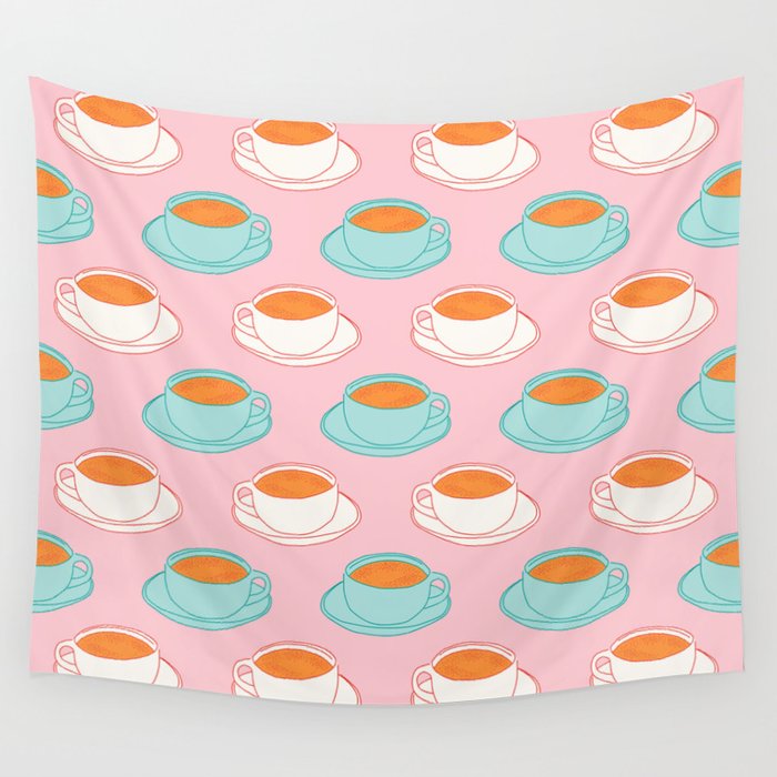 Colorful retro coffee cup art pattern Wall Tapestry Gallery Image 4
