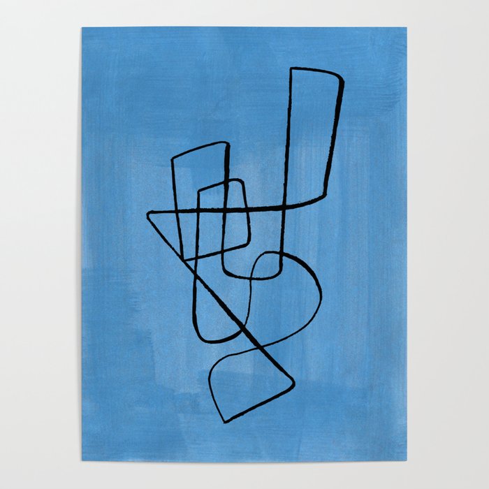 Minimalist Minimal Line Drawing Line Art Maze Pastel Blue Painting Mid Century Modern Cool Retro Funky Trendy Poster Gallery Image 4