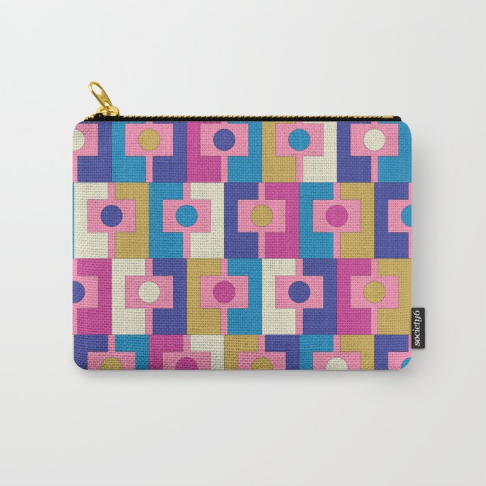 Retro Modern Geometric Rektangel Pattern Blue and Pink Carry All Pouch Gallery Image 1