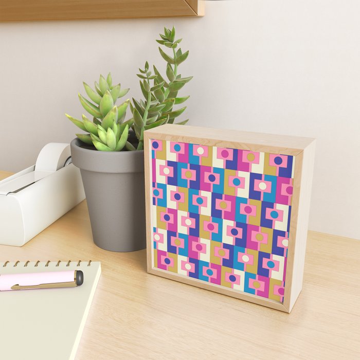 Retro Modern Geometric Rektangel Pattern Blue and Pink Mini Art Print Gallery Image 2