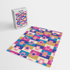 Retro Modern Geometric Rektangel Pattern Blue and Pink Jigsaw Puzzle Gallery Image 2