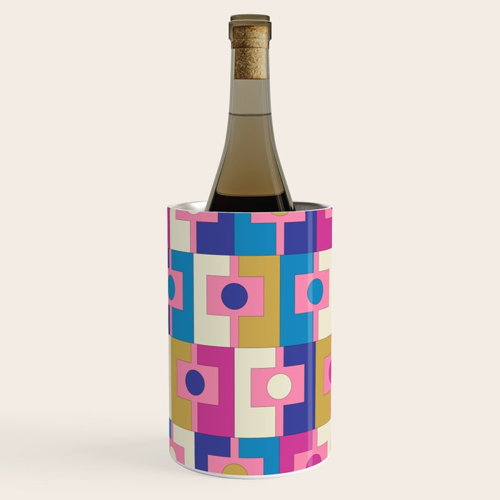 Retro Modern Geometric Rektangel Pattern Blue and Pink Wine Chiller Gallery Image 2