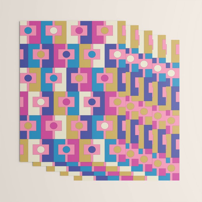 Retro Modern Geometric Rektangel Pattern Blue and Pink Wrapping Paper Gallery Image 3