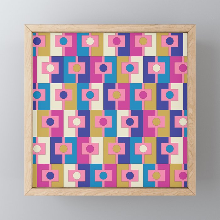 Retro Modern Geometric Rektangel Pattern Blue and Pink Mini Art Print Gallery Image 1