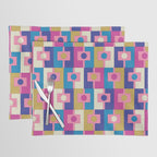 Retro Modern Geometric Rektangel Pattern Blue and Pink Placemat Gallery Image 1