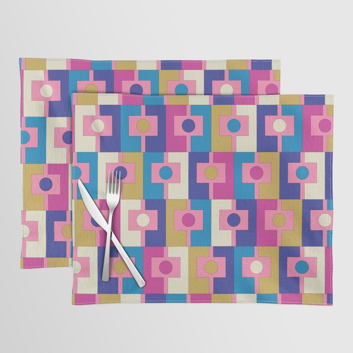 Retro Modern Geometric Rektangel Pattern Blue and Pink Placemat Gallery Image 1