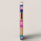 Retro Modern Geometric Rektangel Pattern Blue and Pink iPhone Case Gallery Image 2
