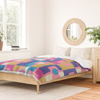 Retro Modern Geometric Rektangel Pattern Blue and Pink Duvet Cover Gallery Image 2
