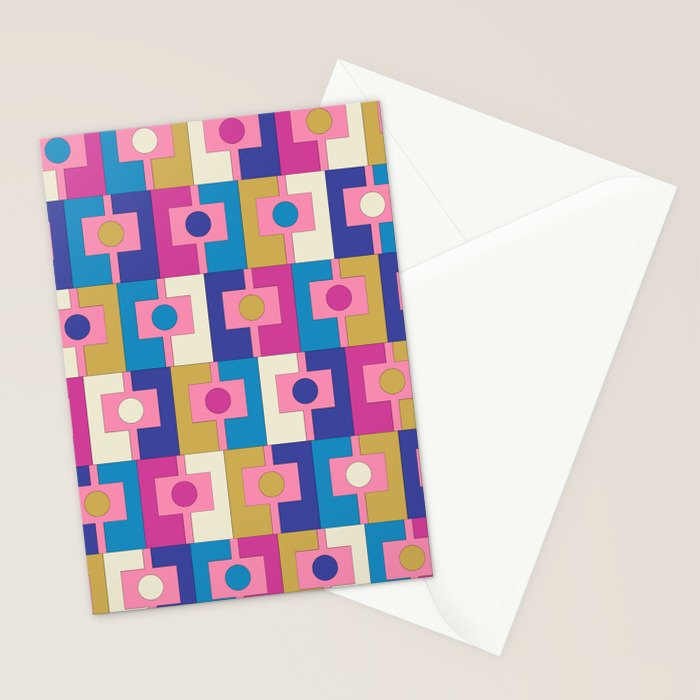 Retro Modern Geometric Rektangel Pattern Blue and Pink Stationery Card Gallery Image 2