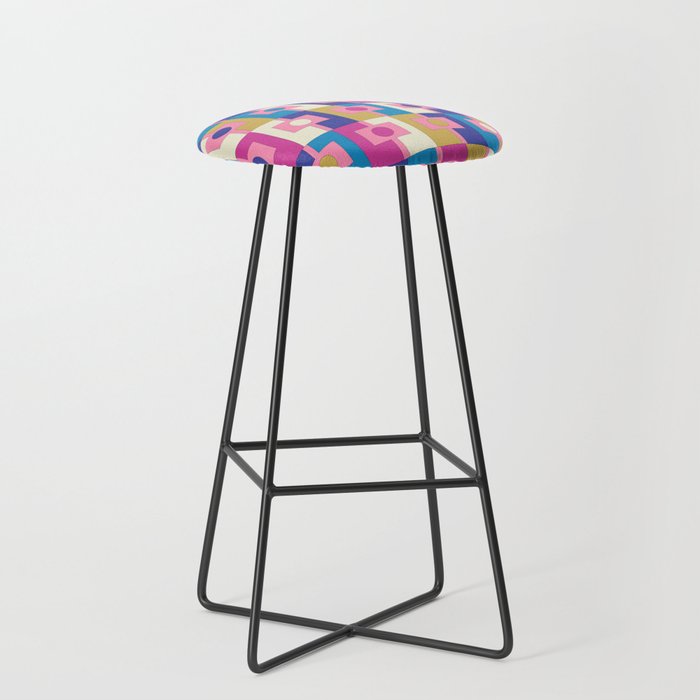 Retro Modern Geometric Rektangel Pattern Blue and Pink Stool Gallery Image 1