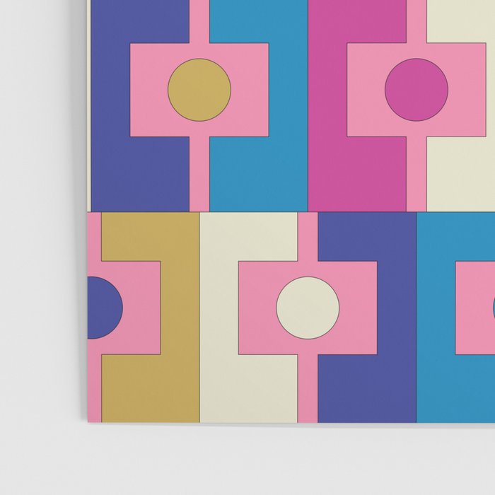 Retro Modern Geometric Rektangel Pattern Blue and Pink Poster Gallery Image 3