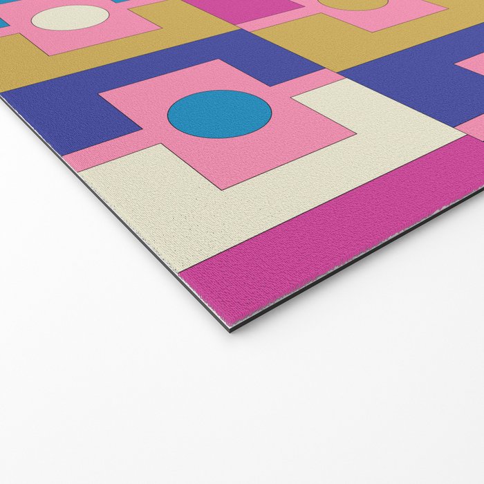 Retro Modern Geometric Rektangel Pattern Blue and Pink Welcome Mat Gallery Image 2