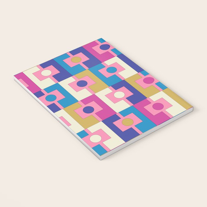 Retro Modern Geometric Rektangel Pattern Blue and Pink Notebook Gallery Image 3