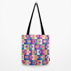 Retro Modern Geometric Rektangel Pattern Blue and Pink Tote Bag Gallery Image 2
