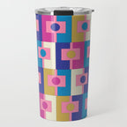 Retro Modern Geometric Rektangel Pattern Blue and Pink Travel Mug Gallery Image 1