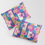 Retro Modern Geometric Rektangel Pattern Blue and Pink Pillow Sham Gallery Image 3