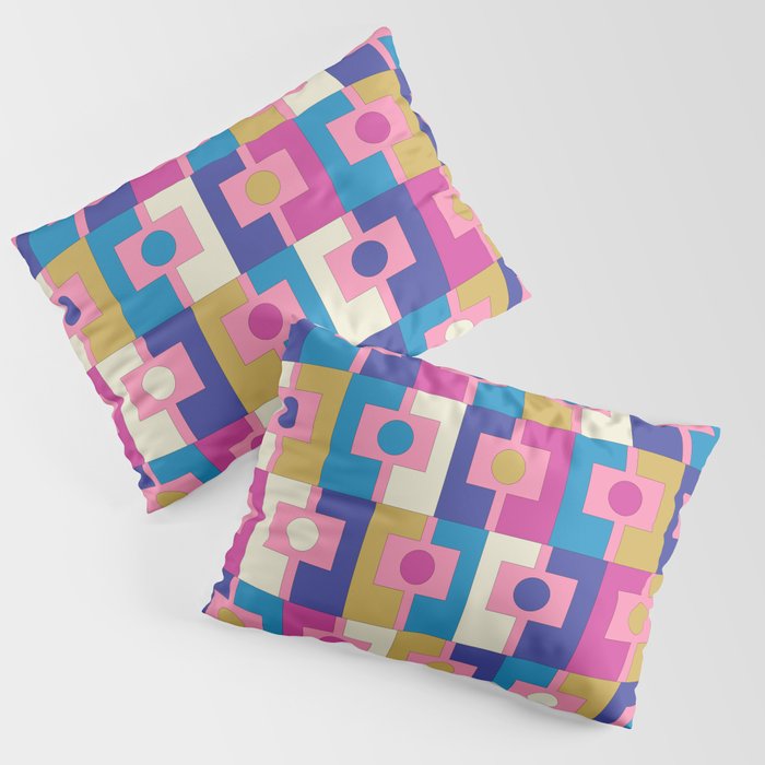 Retro Modern Geometric Rektangel Pattern Blue and Pink Pillow Sham Gallery Image 3