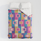 Retro Modern Geometric Rektangel Pattern Blue and Pink Duvet Cover Gallery Image 6