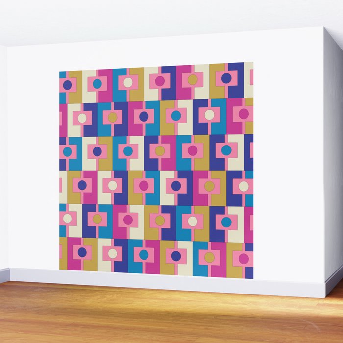 Retro Modern Geometric Rektangel Pattern Blue and Pink Wall Mural Gallery Image 2
