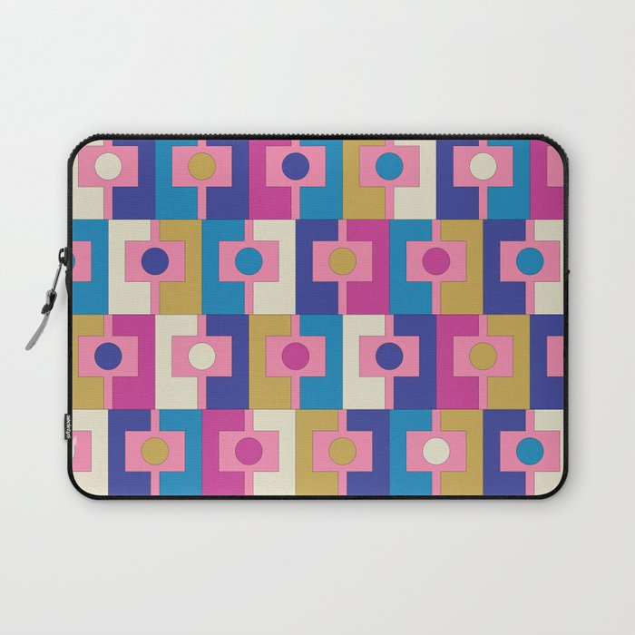 Retro Modern Geometric Rektangel Pattern Blue and Pink Laptop Sleeve Gallery Image 1