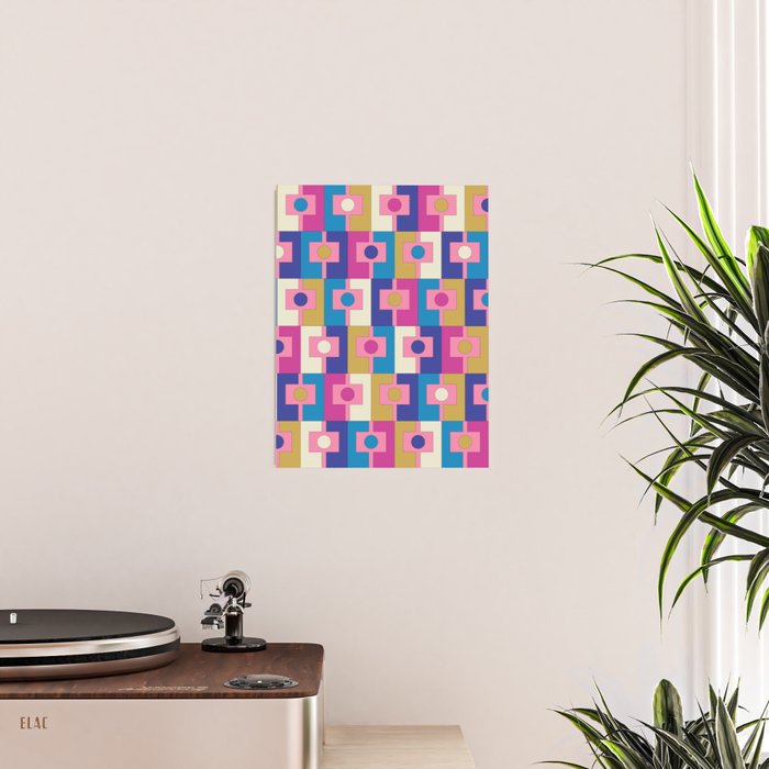 Retro Modern Geometric Rektangel Pattern Blue and Pink Poster Gallery Image 2
