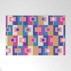 Retro Modern Geometric Rektangel Pattern Blue and Pink Welcome Mat Gallery Image 1