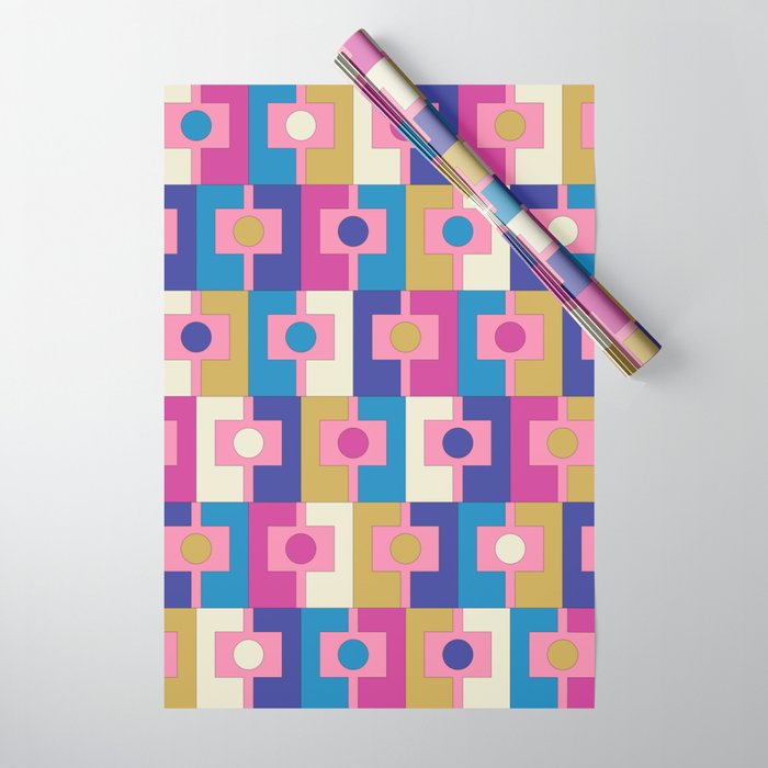 Retro Modern Geometric Rektangel Pattern Blue and Pink Wrapping Paper Gallery Image 1