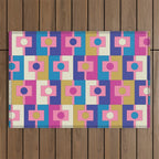 Retro Modern Geometric Rektangel Pattern Blue and Pink Outdoor Rug Gallery Image 1