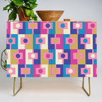 Retro Modern Geometric Rektangel Pattern Blue and Pink Credenza Gallery Image 1
