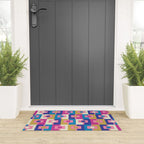 Retro Modern Geometric Rektangel Pattern Blue and Pink Welcome Mat Gallery Image 3
