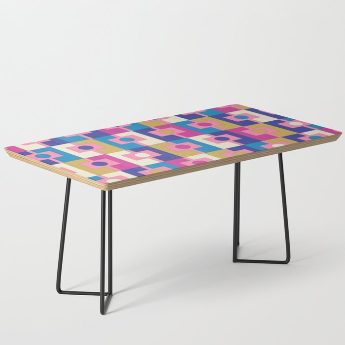 Retro Modern Geometric Rektangel Pattern Blue and Pink Coffee Table Gallery Image 1