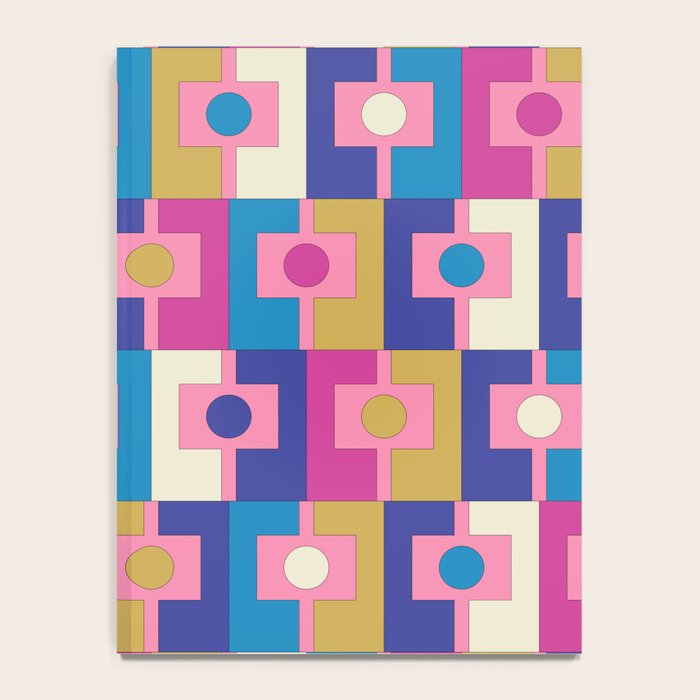 Retro Modern Geometric Rektangel Pattern Blue and Pink Notebook Gallery Image 4