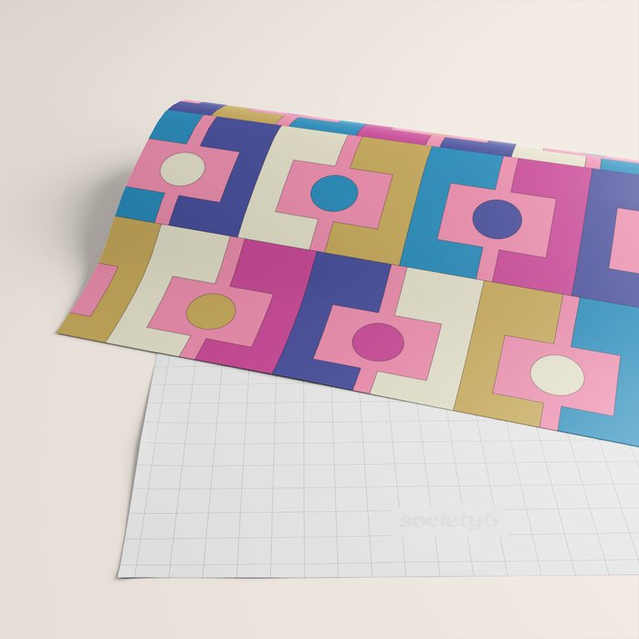 Retro Modern Geometric Rektangel Pattern Blue and Pink Wrapping Paper Gallery Image 2