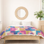 Retro Modern Geometric Rektangel Pattern Blue and Pink Duvet Cover Gallery Image 3