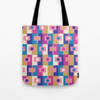 Retro Modern Geometric Rektangel Pattern Blue and Pink Tote Bag Gallery Image 1