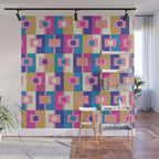 Retro Modern Geometric Rektangel Pattern Blue and Pink Wall Mural Gallery Image 1