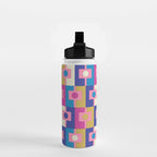 Retro Modern Geometric Rektangel Pattern Blue and Pink Water Bottle Gallery Image 2