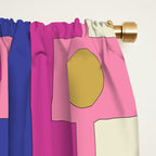 Retro Modern Geometric Rektangel Pattern Blue and Pink Window Curtain Gallery Image 2