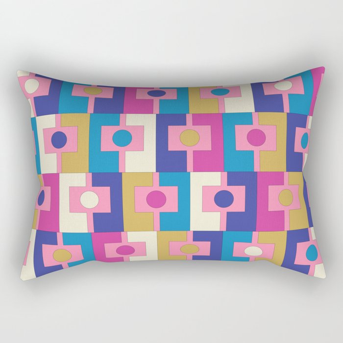 Retro Modern Geometric Rektangel Pattern Blue and Pink Rectangular Pillow Gallery Image 1