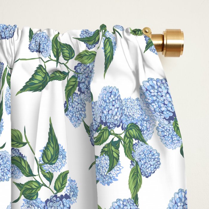 Hydrangea blue flowers, botanicals, blue and white floral Window Curtain Gallery Image 2