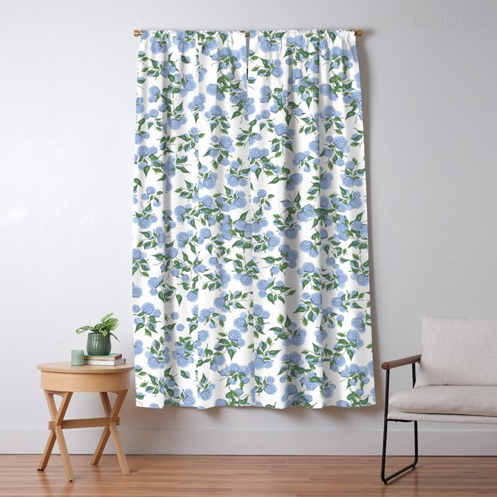 Hydrangea blue flowers, botanicals, blue and white floral Window Curtain Gallery Image 5