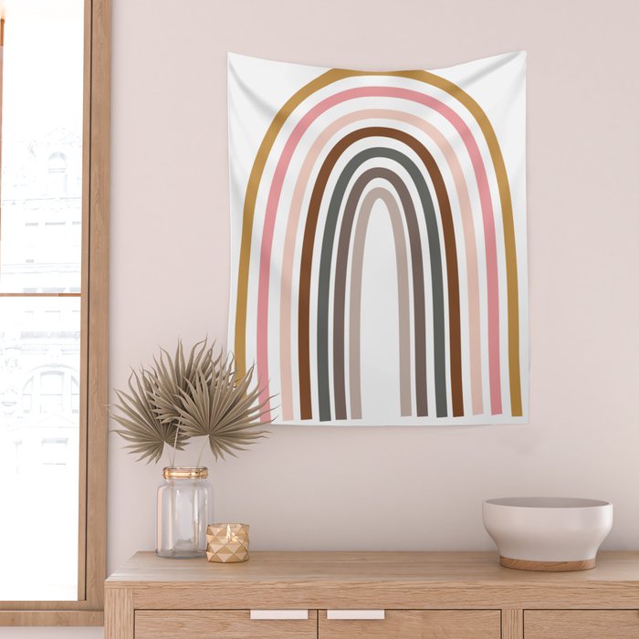 Whimsical Rainbow in Earthy Colors Wall Tapestry Gallery Image 2