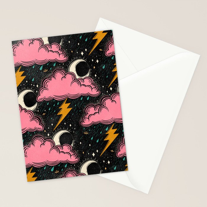Stormy Night - black & pink Stationery Card Gallery Image 2