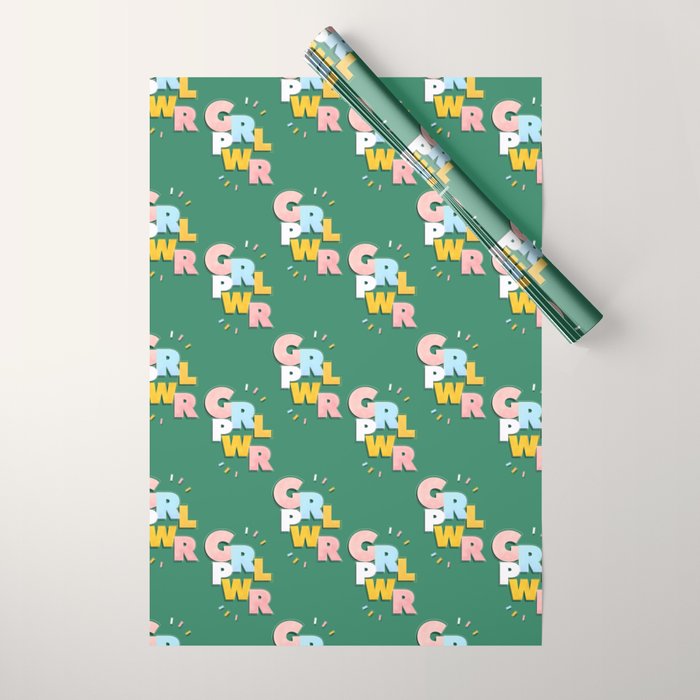 GIRL POWER - green Wrapping Paper Gallery Image 1