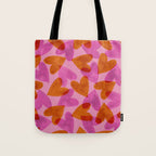 Linocut Hearts / Pink & Orange Tote Bag Gallery Image 1