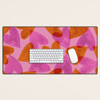 Linocut Hearts / Pink & Orange Desk Mat Gallery Image 1