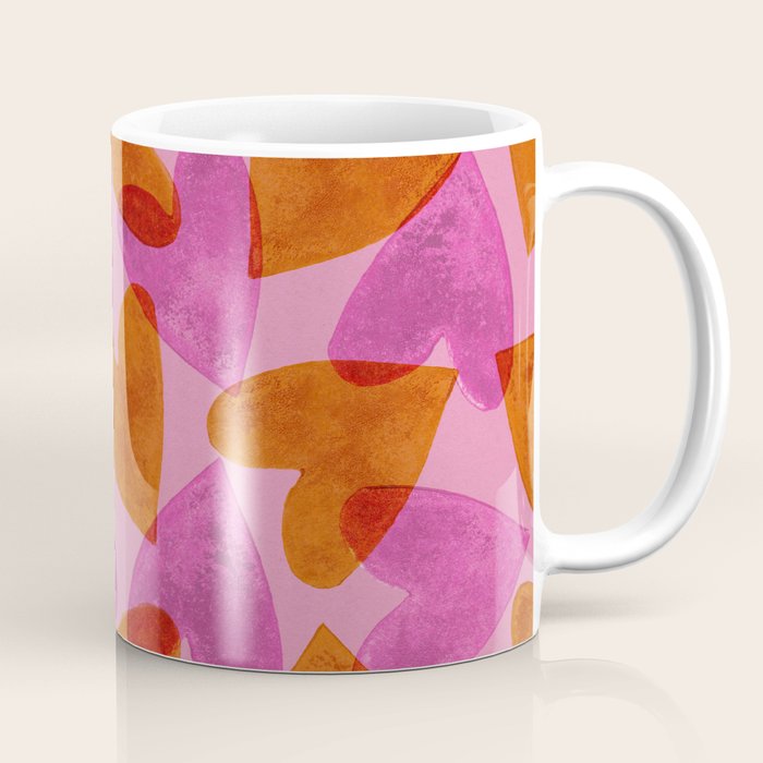 Linocut Hearts / Pink & Orange Coffee Mug Gallery Image 1